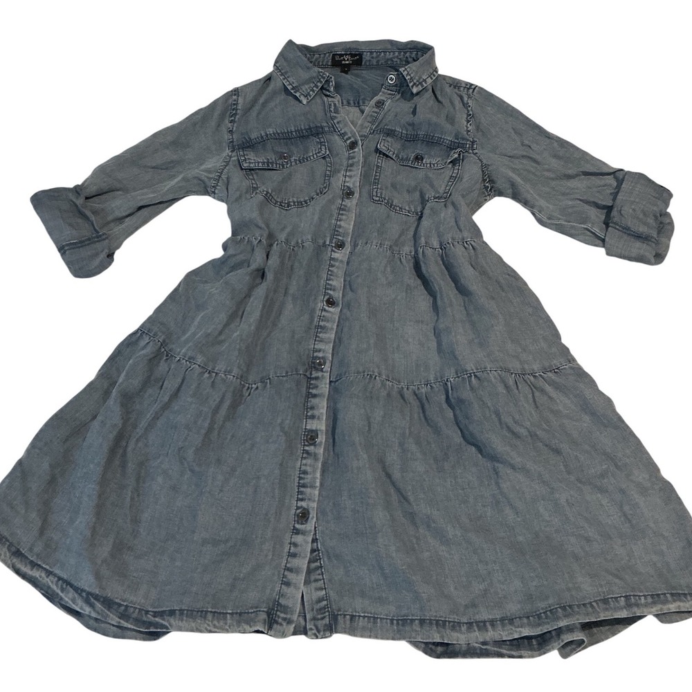 Velvet Heart Shirt Dress Women S Blue Excellent Tiered Tencel Denim